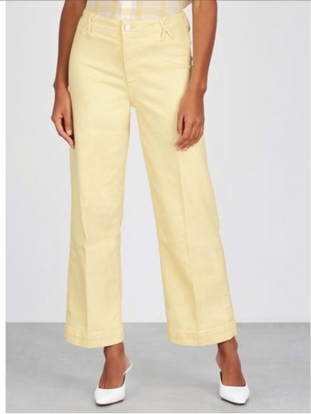 PAIGE Wide-Leg Nellie Culotte Jeans in Soft Butter Yellow Sz 28 Boho Casual